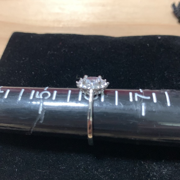 LUSTRO STELLA Made with Finest CZ Halo Ring in Platinum Over Sterling Silver - Picture 8 of 10